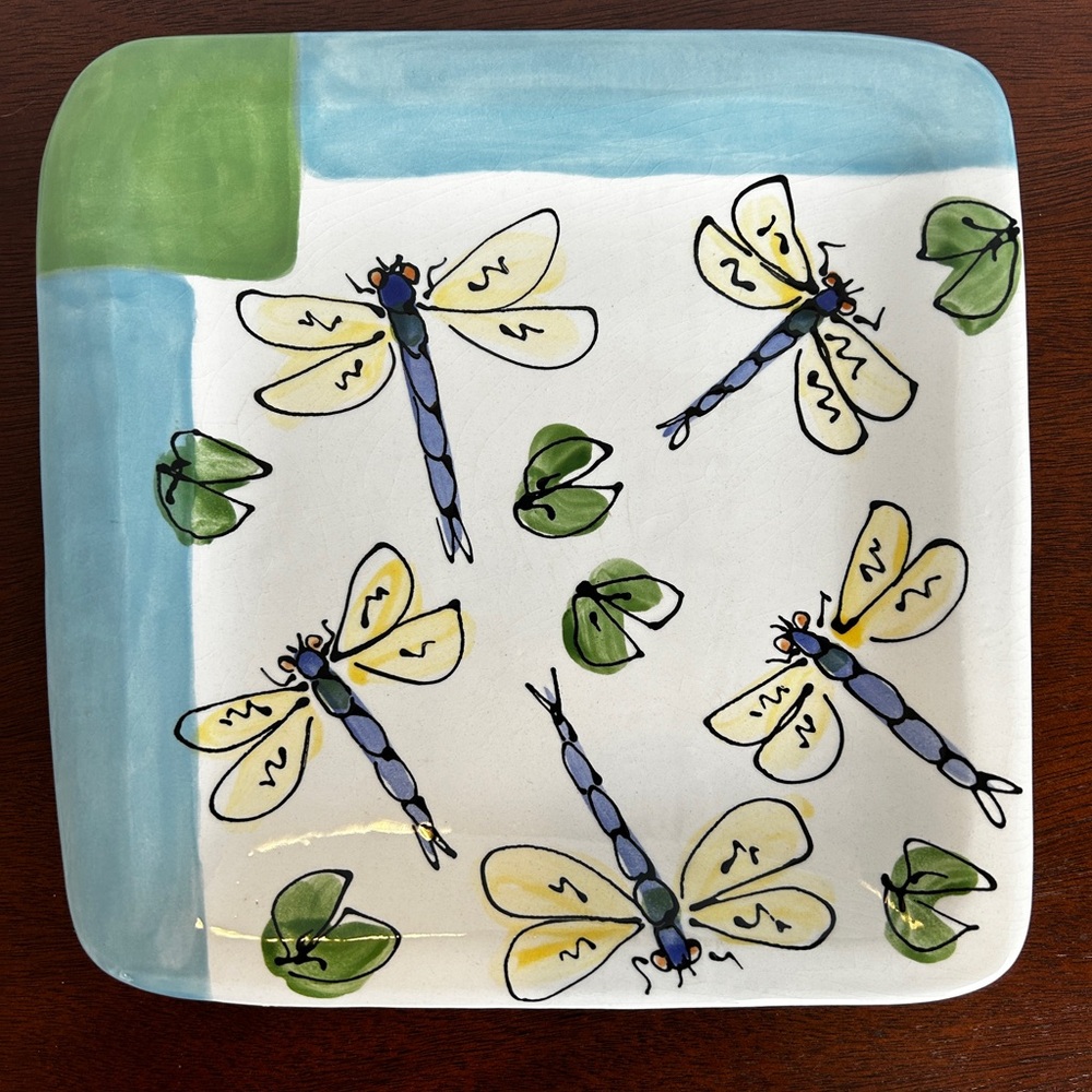Dragonfly Handpainted pottery plate Pridham Studio Canadian artists/artisan